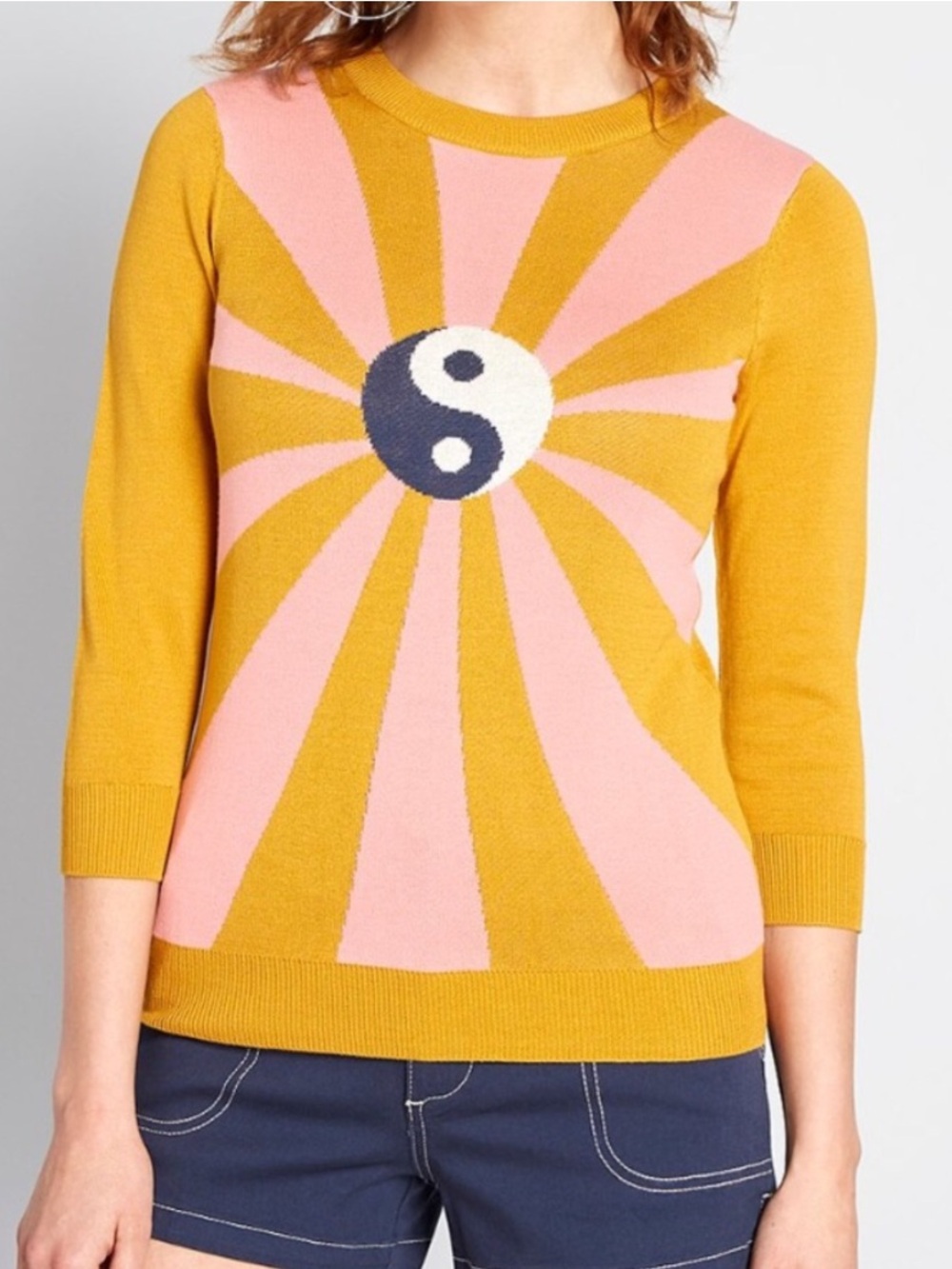Mustard & Pink Yin Yang Knit Sweater FLAW